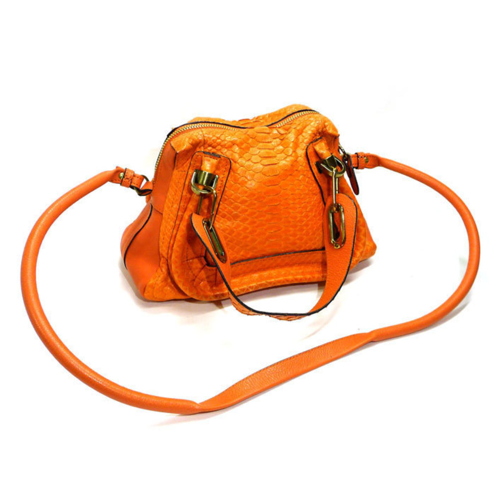 Chloe 2way Python Parati Shoulder Leather Orange … - image 1